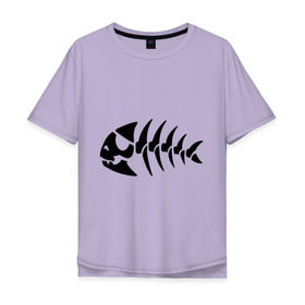 Мужская футболка хлопок Oversize с принтом Рыба-пират , 100% хлопок | свободный крой, круглый ворот, “спинка” длиннее передней части | скелет