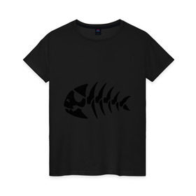 Женская футболка хлопок с принтом Рыба-пират , 100% хлопок | прямой крой, круглый вырез горловины, длина до линии бедер, слегка спущенное плечо | скелет