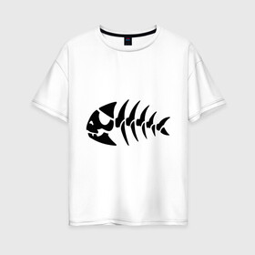 Женская футболка хлопок Oversize с принтом Рыба-пират , 100% хлопок | свободный крой, круглый ворот, спущенный рукав, длина до линии бедер
 | скелет