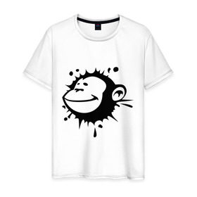 Мужская футболка хлопок с принтом Monkey face. , 100% хлопок | прямой крой, круглый вырез горловины, длина до линии бедер, слегка спущенное плечо. | Тематика изображения на принте: 