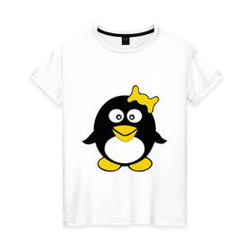 Женская футболка хлопок с принтом Пингвиночка , 100% хлопок | прямой крой, круглый вырез горловины, длина до линии бедер, слегка спущенное плечо | 