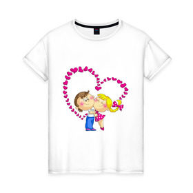 Женская футболка хлопок с принтом Валентинка - Это любовь , 100% хлопок | прямой крой, круглый вырез горловины, длина до линии бедер, слегка спущенное плечо | 