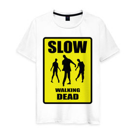 Мужская футболка хлопок с принтом Slow walking dead , 100% хлопок | прямой крой, круглый вырез горловины, длина до линии бедер, слегка спущенное плечо. | зомби