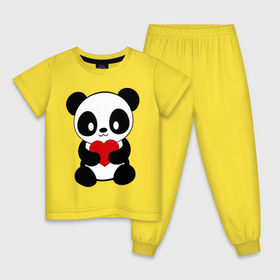 Детская пижама хлопок с принтом Пандочка с сердцем , 100% хлопок |  брюки и футболка прямого кроя, без карманов, на брюках мягкая резинка на поясе и по низу штанин
 | панда