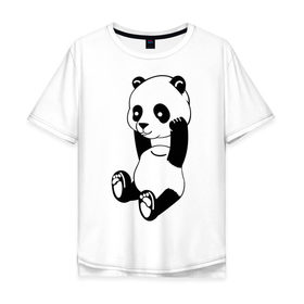 Мужская футболка хлопок Oversize с принтом Панда с оторванной головой , 100% хлопок | свободный крой, круглый ворот, “спинка” длиннее передней части | без головы | животные | звери | медведь | мишка | мишутка