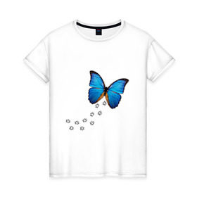 Женская футболка хлопок с принтом Реалистичная бабочка , 100% хлопок | прямой крой, круглый вырез горловины, длина до линии бедер, слегка спущенное плечо | бабочка