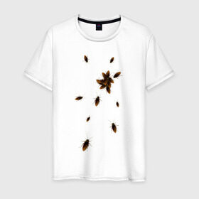 Мужская футболка хлопок с принтом Тараканы , 100% хлопок | прямой крой, круглый вырез горловины, длина до линии бедер, слегка спущенное плечо. | животные | насекомые | таракан | тараканы
