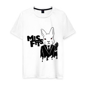 Мужская футболка хлопок с принтом Кролик misfits , 100% хлопок | прямой крой, круглый вырез горловины, длина до линии бедер, слегка спущенное плечо. | misfits