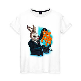 Женская футболка хлопок с принтом Кролик-психопат , 100% хлопок | прямой крой, круглый вырез горловины, длина до линии бедер, слегка спущенное плечо | misfits