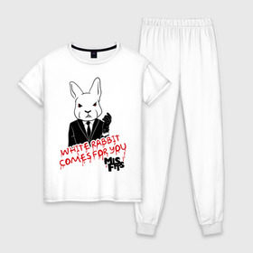 Женская пижама хлопок с принтом Rabbit misfits , 100% хлопок | брюки и футболка прямого кроя, без карманов, на брюках мягкая резинка на поясе и по низу штанин | misfits