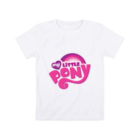 Детская футболка хлопок с принтом My little pony logo , 100% хлопок | круглый вырез горловины, полуприлегающий силуэт, длина до линии бедер | my little pony | my little pony logo | pony | детские | мой маленький пони | пони