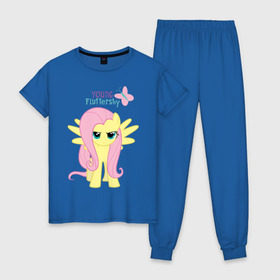 Женская пижама хлопок с принтом Naughty Fluttershy , 100% хлопок | брюки и футболка прямого кроя, без карманов, на брюках мягкая резинка на поясе и по низу штанин | Тематика изображения на принте: fluttershy | naughty | naughty fluttershy | pony | мой маленький пони | пони