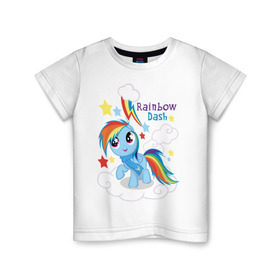Детская футболка хлопок с принтом Rainbow Dash , 100% хлопок | круглый вырез горловины, полуприлегающий силуэт, длина до линии бедер | dash | pony | rainbow | rainbow dash | детские | мой маленький пони | пони