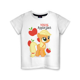 Детская футболка хлопок с принтом Young Applejack , 100% хлопок | круглый вырез горловины, полуприлегающий силуэт, длина до линии бедер | 