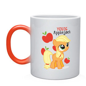 Кружка хамелеон с принтом Young Applejack , керамика | меняет цвет при нагревании, емкость 330 мл | 