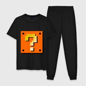 Мужская пижама хлопок с принтом Mario box , 100% хлопок | брюки и футболка прямого кроя, без карманов, на брюках мягкая резинка на поясе и по низу штанин
 | 8 bit | nintendo | вопрос | вопросительный знак | марио | нинтендо