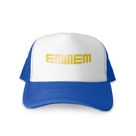 Кепка тракер с сеткой с принтом Eminem gold , трикотажное полотно; задняя часть — сетка | длинный козырек, универсальный размер, пластиковая застежка | хип хоп