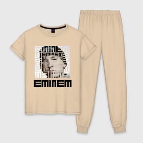 Женская пижама хлопок с принтом Eminem grey , 100% хлопок | брюки и футболка прямого кроя, без карманов, на брюках мягкая резинка на поясе и по низу штанин | хип хоп