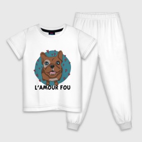 Детская пижама хлопок с принтом L\amour fou. , 100% хлопок |  брюки и футболка прямого кроя, без карманов, на брюках мягкая резинка на поясе и по низу штанин
 | lamour | lamour fou | бульдог | любуюсь на тебя | собака | собачка