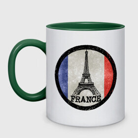 Кружка двухцветная с принтом Logo France , керамика | объем — 330 мл, диаметр — 80 мм. Цветная ручка и кайма сверху, в некоторых цветах — вся внутренняя часть | france | флаг франций | франция | эйфелева башня