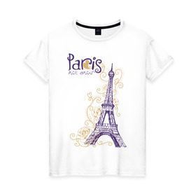 Женская футболка хлопок с принтом Paris mon amour , 100% хлопок | прямой крой, круглый вырез горловины, длина до линии бедер, слегка спущенное плечо | paris | paris mon amour | париж | париж любовь моя