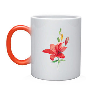 Кружка хамелеон с принтом Red lily , керамика | меняет цвет при нагревании, емкость 330 мл | 8 марта | букет | красная лилия | лилия | международный женский день | цветы
