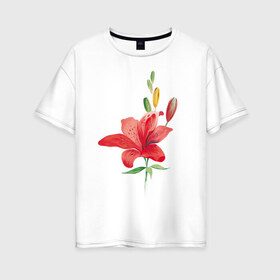 Женская футболка хлопок Oversize с принтом Red lily , 100% хлопок | свободный крой, круглый ворот, спущенный рукав, длина до линии бедер
 | 8 марта | букет | красная лилия | лилия | международный женский день | цветы