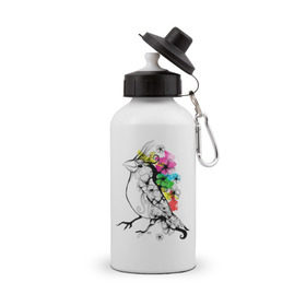 Бутылка спортивная с принтом Birdie , металл | емкость — 500 мл, в комплекте две пластиковые крышки и карабин для крепления | 8 марта | подарок | птица | птичка | разноцветные | цветы