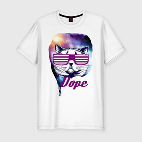 Мужская футболка премиум с принтом Space cat dope , 92% хлопок, 8% лайкра | приталенный силуэт, круглый вырез ворота, длина до линии бедра, короткий рукав | dope | swag | кошка | кошки | очки жалюзи | сваг | свэг