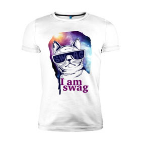 Мужская футболка премиум с принтом Space cat swag , 92% хлопок, 8% лайкра | приталенный силуэт, круглый вырез ворота, длина до линии бедра, короткий рукав | i am swag | swag | кошка | кошки | очки | сваг | свэг
