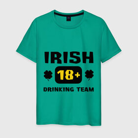 Мужская футболка хлопок с принтом Irish drinking team , 100% хлопок | прямой крой, круглый вырез горловины, длина до линии бедер, слегка спущенное плечо. | patricks day | saint patricks day | день патрика | день святого патрика | ирландия | клевер | четырехлистный клевер