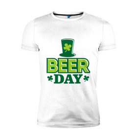 Мужская футболка премиум с принтом Beer day , 92% хлопок, 8% лайкра | приталенный силуэт, круглый вырез ворота, длина до линии бедра, короткий рукав | patricks day | saint patricks day | день патрика | день святого патрика | клевер | четырехлистный клевер