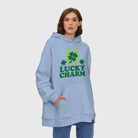 Худи SuperOversize хлопок с принтом Lucky charm - подкова , 70% хлопок, 30% полиэстер, мягкий начес внутри | карман-кенгуру, эластичная резинка на манжетах и по нижней кромке, двухслойный капюшон
 | patricks day | saint patricks day | день патрика | день святого патрика | клевер | подкова | удача | четырехлистный клевер