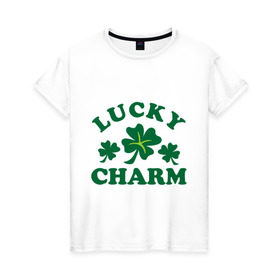 Женская футболка хлопок с принтом Lucky charm - клевер , 100% хлопок | прямой крой, круглый вырез горловины, длина до линии бедер, слегка спущенное плечо | patricks day | saint patricks day | день патрика | день святого патрика | клевер | четырехлистный клевер