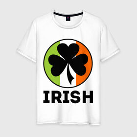 Мужская футболка хлопок с принтом Irish - цвет флага , 100% хлопок | прямой крой, круглый вырез горловины, длина до линии бедер, слегка спущенное плечо. | patricks day | saint patricks day | день патрика | день святого патрика | клевер | четырехлистный клевер