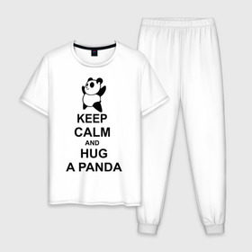 Мужская пижама хлопок с принтом keep calm and hug a panda , 100% хлопок | брюки и футболка прямого кроя, без карманов, на брюках мягкая резинка на поясе и по низу штанин
 | Тематика изображения на принте: панда