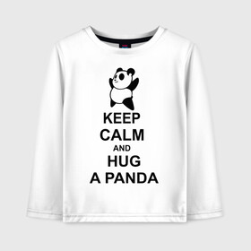 Детский лонгслив хлопок с принтом keep calm and hug a panda , 100% хлопок | круглый вырез горловины, полуприлегающий силуэт, длина до линии бедер | Тематика изображения на принте: панда