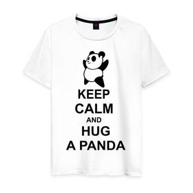 Мужская футболка хлопок с принтом keep calm and hug a panda , 100% хлопок | прямой крой, круглый вырез горловины, длина до линии бедер, слегка спущенное плечо. | панда