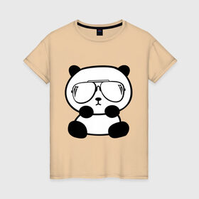 Женская футболка хлопок с принтом панда в очках авиатор , 100% хлопок | прямой крой, круглый вырез горловины, длина до линии бедер, слегка спущенное плечо | панда
