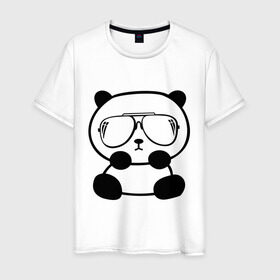 Мужская футболка хлопок с принтом панда в очках авиатор , 100% хлопок | прямой крой, круглый вырез горловины, длина до линии бедер, слегка спущенное плечо. | панда