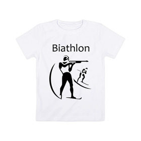 Детская футболка хлопок с принтом Биатлон , 100% хлопок | круглый вырез горловины, полуприлегающий силуэт, длина до линии бедер | Тематика изображения на принте: biathlon | биатлон | спорт