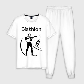 Мужская пижама хлопок с принтом Биатлон , 100% хлопок | брюки и футболка прямого кроя, без карманов, на брюках мягкая резинка на поясе и по низу штанин
 | biathlon | биатлон | спорт