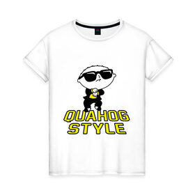 Женская футболка хлопок с принтом Quahog style , 100% хлопок | прямой крой, круглый вырез горловины, длина до линии бедер, слегка спущенное плечо | gangnam style | quahog | гангнам стайл | интернет приколы
