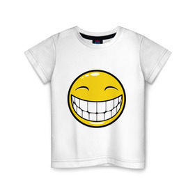 Детская футболка хлопок с принтом Позитивный смайлик (2) , 100% хлопок | круглый вырез горловины, полуприлегающий силуэт, длина до линии бедер | зубы | настроение | позитив | рожица | смайл | улыбка