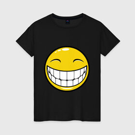 Женская футболка хлопок с принтом Позитивный смайлик (2) , 100% хлопок | прямой крой, круглый вырез горловины, длина до линии бедер, слегка спущенное плечо | зубы | настроение | позитив | рожица | смайл | улыбка