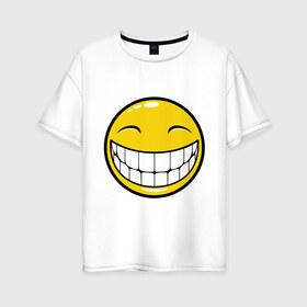 Женская футболка хлопок Oversize с принтом Позитивный смайлик (2) , 100% хлопок | свободный крой, круглый ворот, спущенный рукав, длина до линии бедер
 | зубы | настроение | позитив | рожица | смайл | улыбка