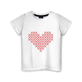 Детская футболка хлопок с принтом Сердце, вышивка крестиком , 100% хлопок | круглый вырез горловины, полуприлегающий силуэт, длина до линии бедер | любовь | отношения | рисунок | сердечко