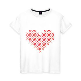 Женская футболка хлопок с принтом Сердце, вышивка крестиком , 100% хлопок | прямой крой, круглый вырез горловины, длина до линии бедер, слегка спущенное плечо | любовь | отношения | рисунок | сердечко