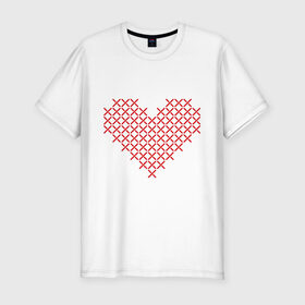 Мужская футболка премиум с принтом Сердце, вышивка крестиком , 92% хлопок, 8% лайкра | приталенный силуэт, круглый вырез ворота, длина до линии бедра, короткий рукав | любовь | отношения | рисунок | сердечко