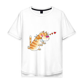 Мужская футболка хлопок Oversize с принтом Люблю свою киску. , 100% хлопок | свободный крой, круглый ворот, “спинка” длиннее передней части | для влюбленных | для двоих | киса | котяра | любимая | любимый | парные | сердечки | сердца